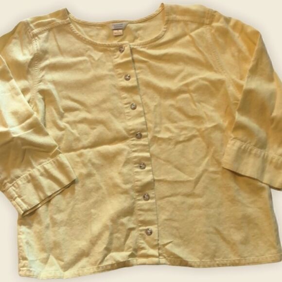 3/$15 or 5/$20 Christopher & Banks 3/4 length yellow button down - Picture 1 of 4